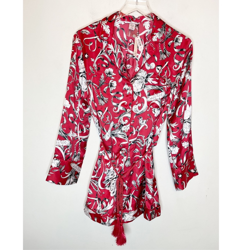 Victoria Secret Black Cherry Satin Asian Romper Pajamas Small